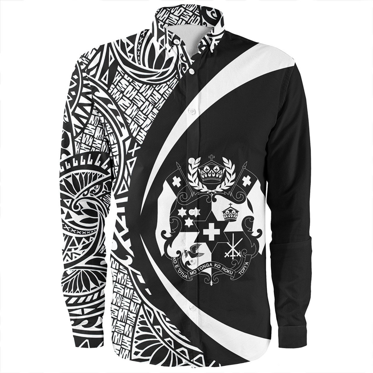 Tonga Long Sleeve Shirt Coat Of Arm Lauhala White Ver 2 Circle