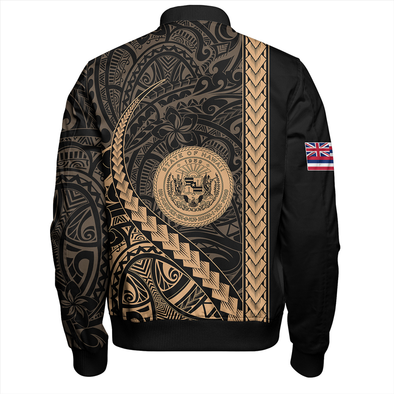 Hawaii Bomber Jacket Tribal Polynesian Coat Of Arms Gold