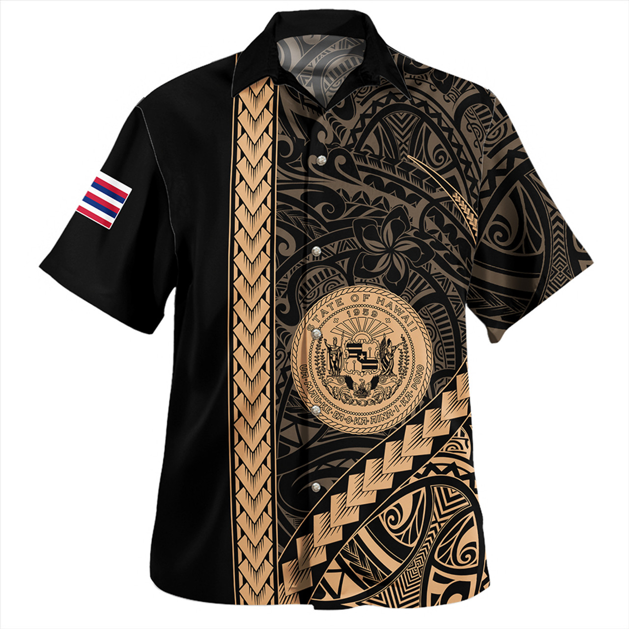 Hawaii Hawaiian Shirt Tribal Polynesian Coat Of Arms Gold