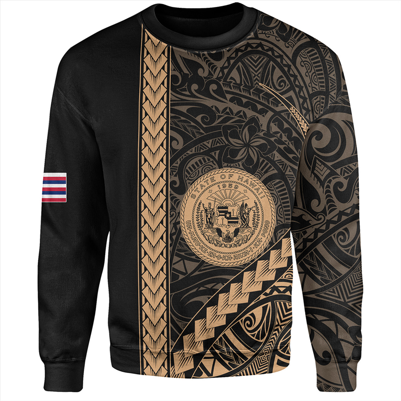 Hawaii Sweatshirt Tribal Polynesian Coat Of Arms Gold