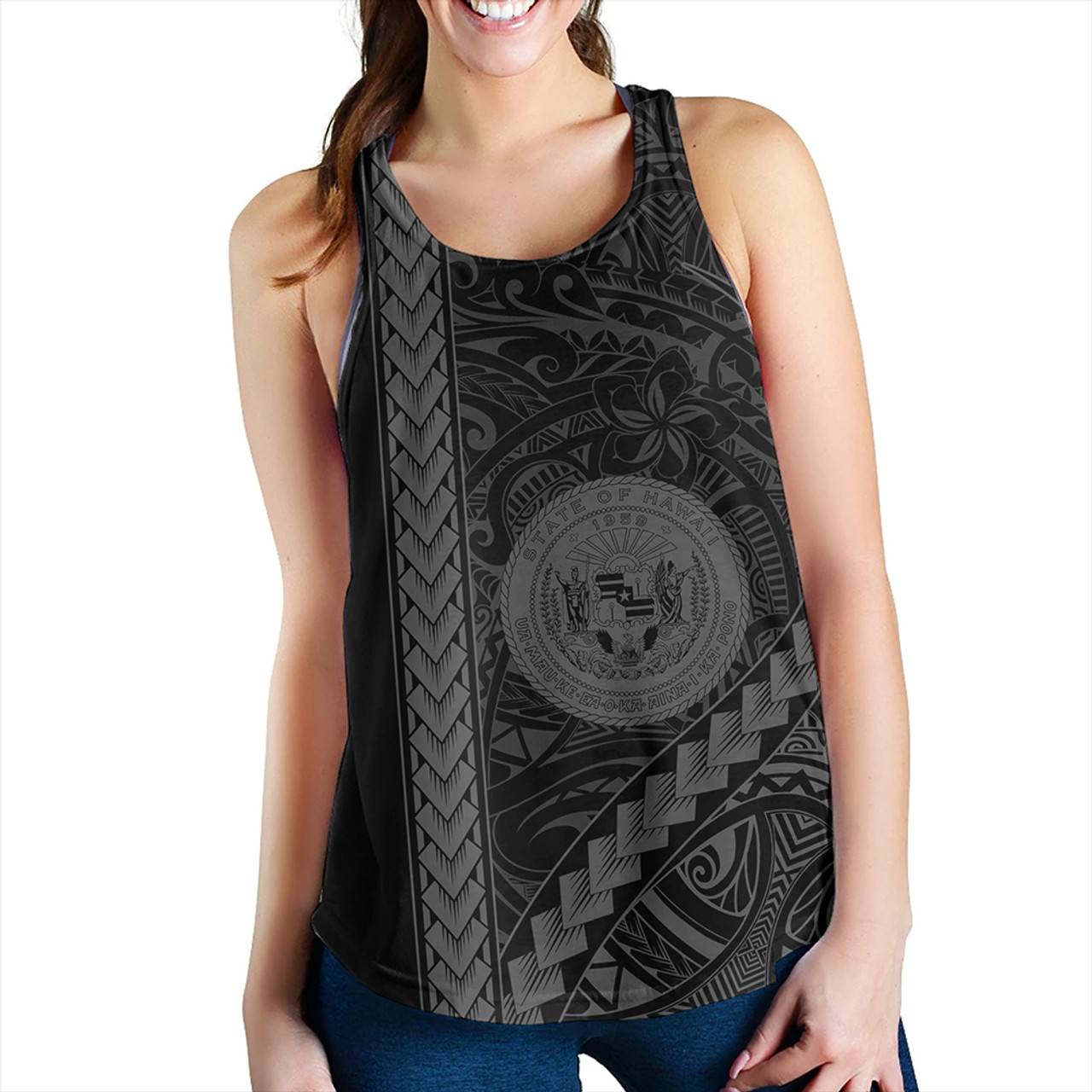 Hawaii Women Tank Tribal Polynesian Coat Of Arms Gray