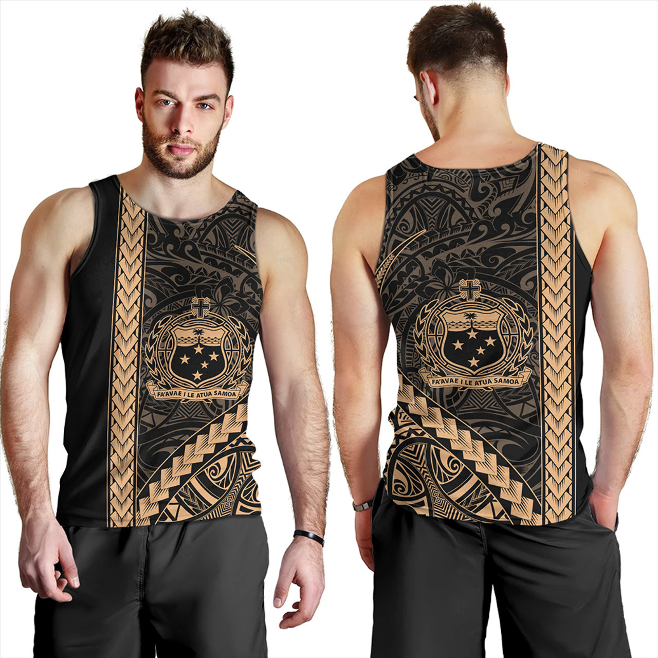 Samoa Tank Top Tribal Polynesian Coat Of Arms Gold