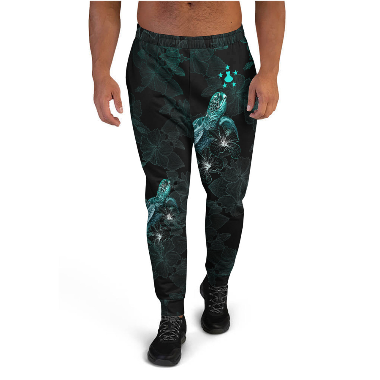 Austral Islands Jogger - Austral Islands Coat Of Arms With Turtle Blooming Hibiscus Turquoise