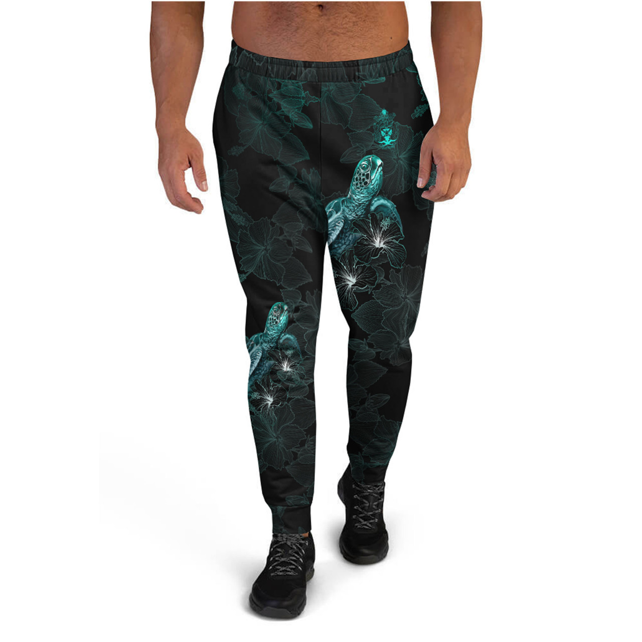 Solomon Islands Jogger - Solomon Islands Coat Of Arms With Turtle Blooming Hibiscus Turquoise