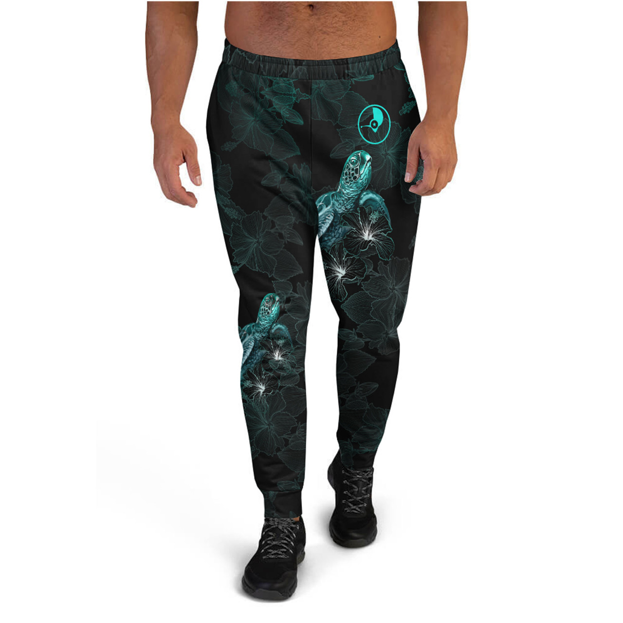 Yap Jogger - Yap Coat Of Arms With Turtle Blooming Hibiscus Turquoise