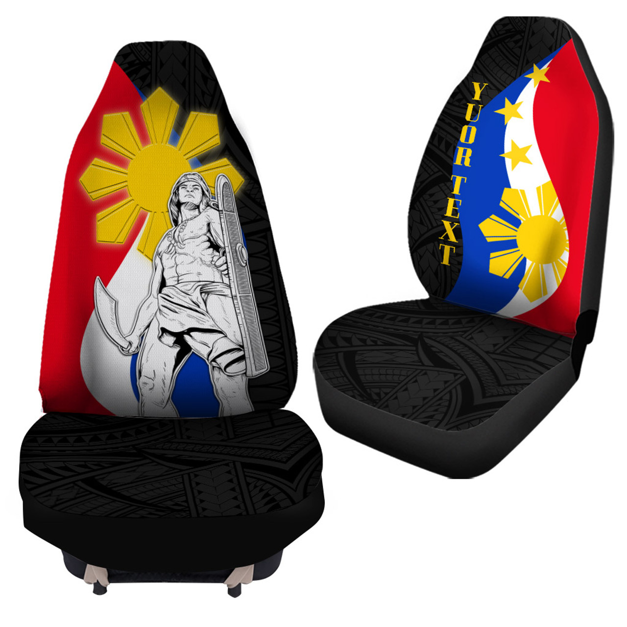 Philippines Custom Personalised Car Seat Covers - King Lapu-Lapu Polynesian Pattern