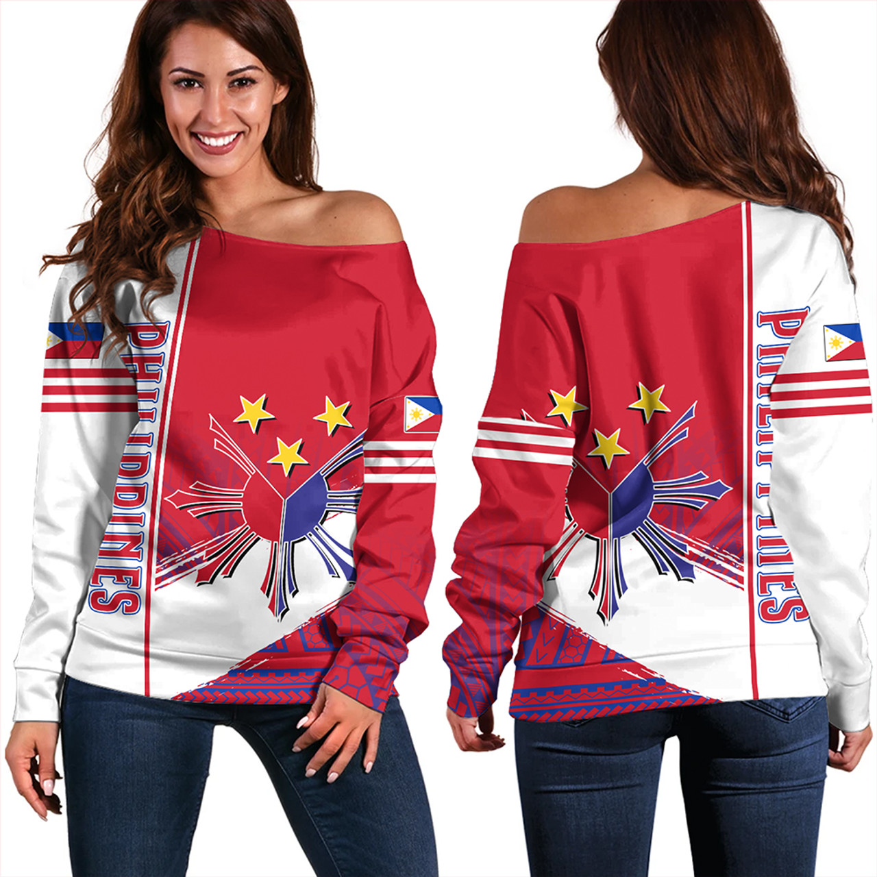 Philippines Off Shoulder Sweatshirt Sun Star Quartar Style