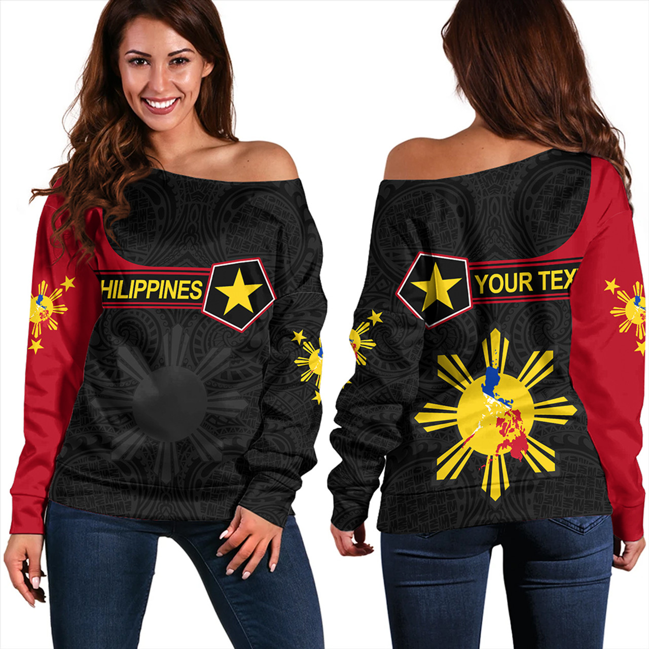 Philippines Off Shoulder Sweatshirt Custom Polynesian Filipino Simple Style