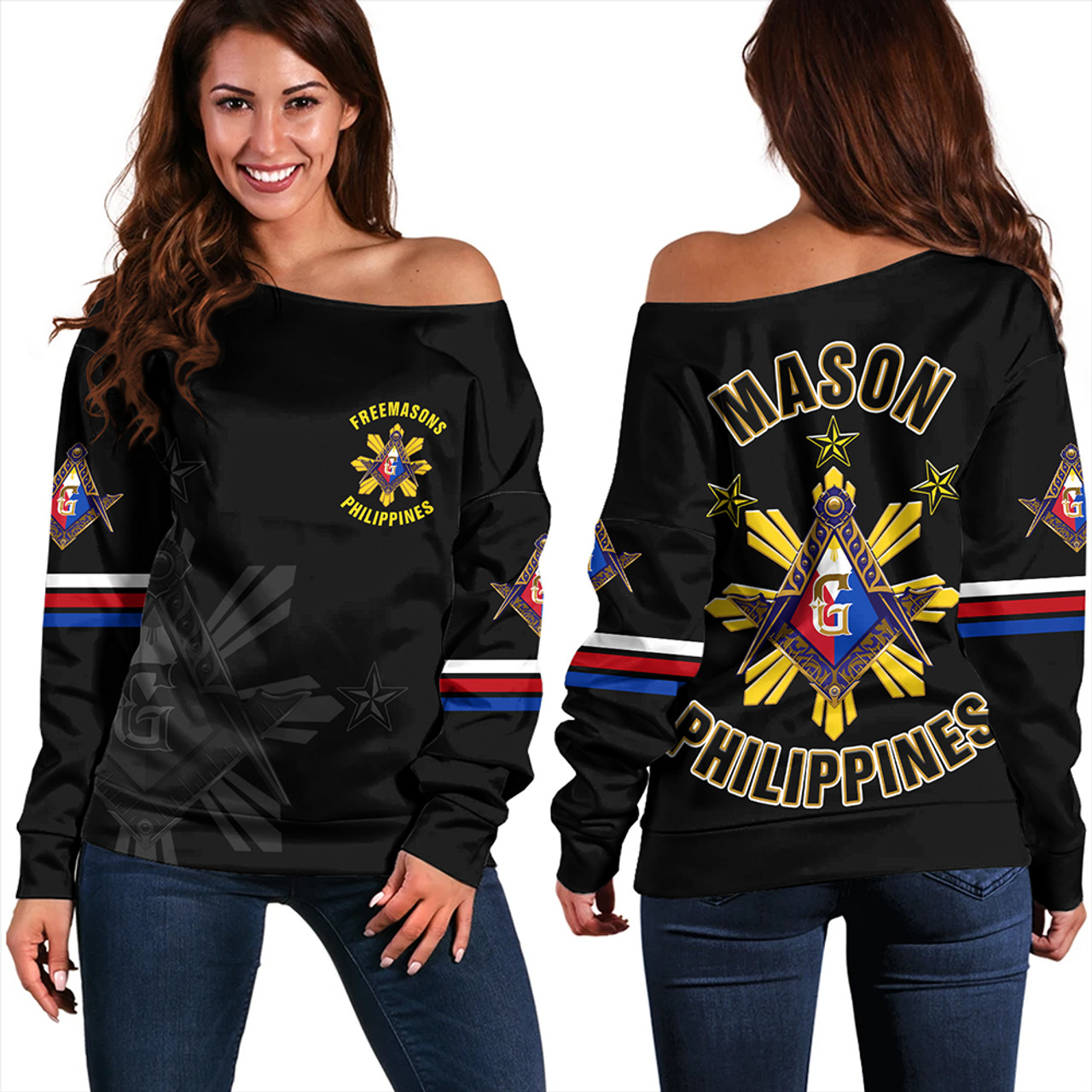 Philippines Off Shoulder Sweatshirt Freemasons Filipino Star Letter Style