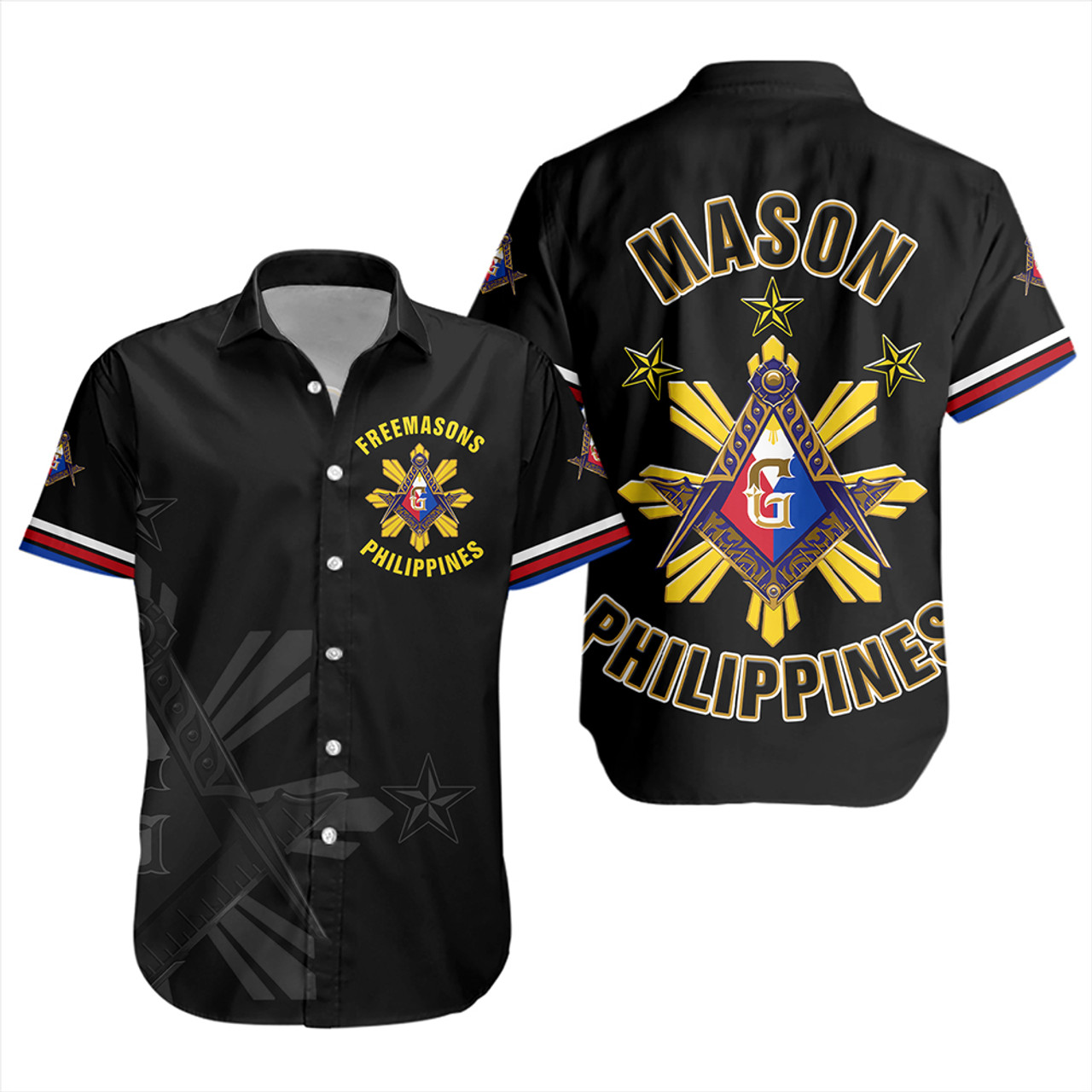 Philippines Short Sleeve Shirt Freemasons Filipino Star Letter Style