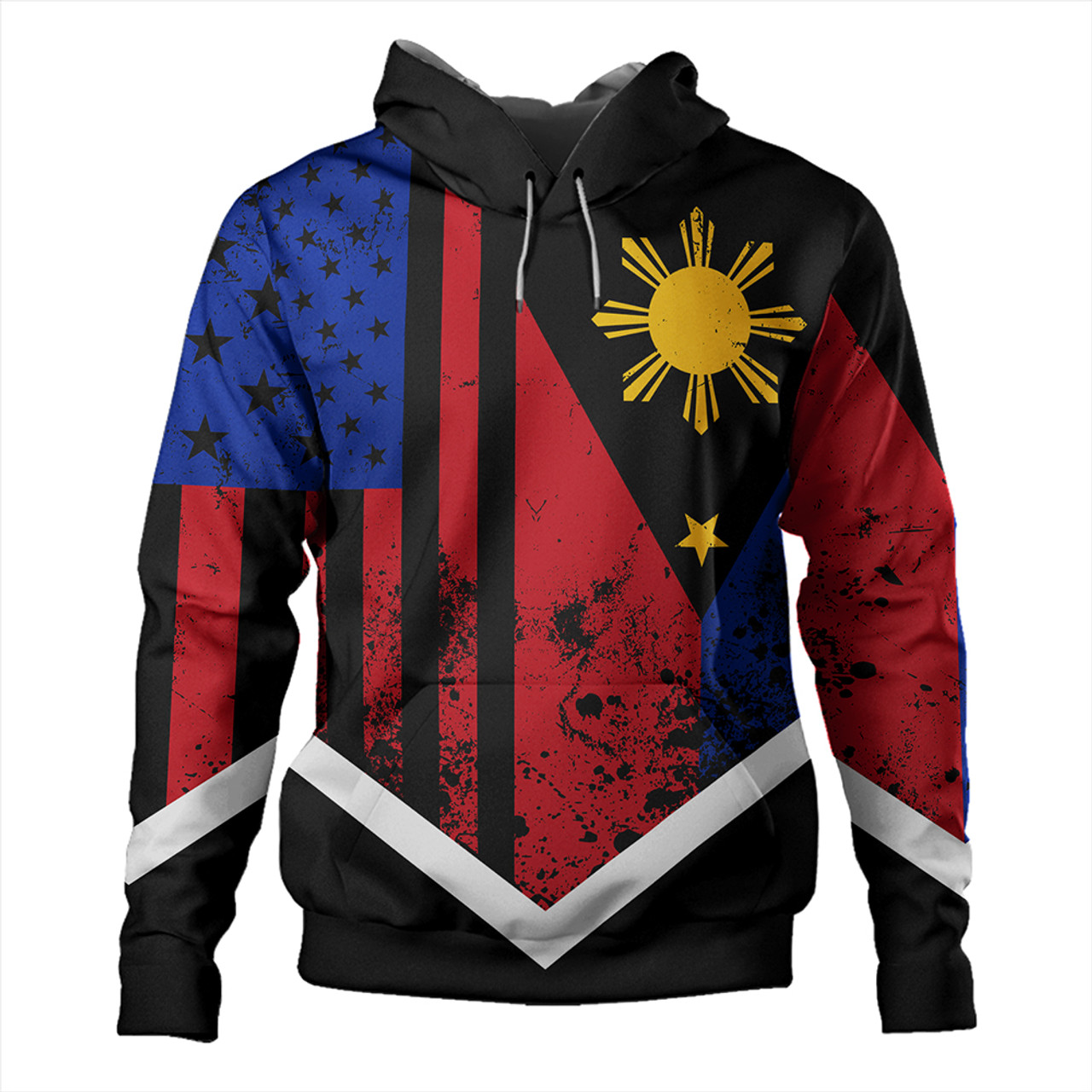 Philippines And American Hoodie Flag Half Concept Brush Style