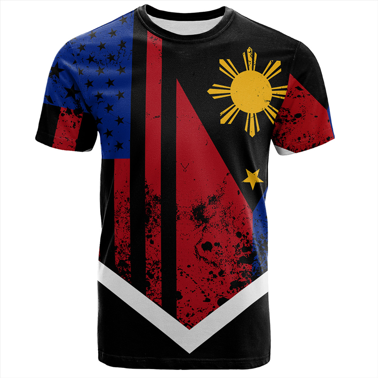 Philippines And American T-Shirt Flag Half Concept Brush Style