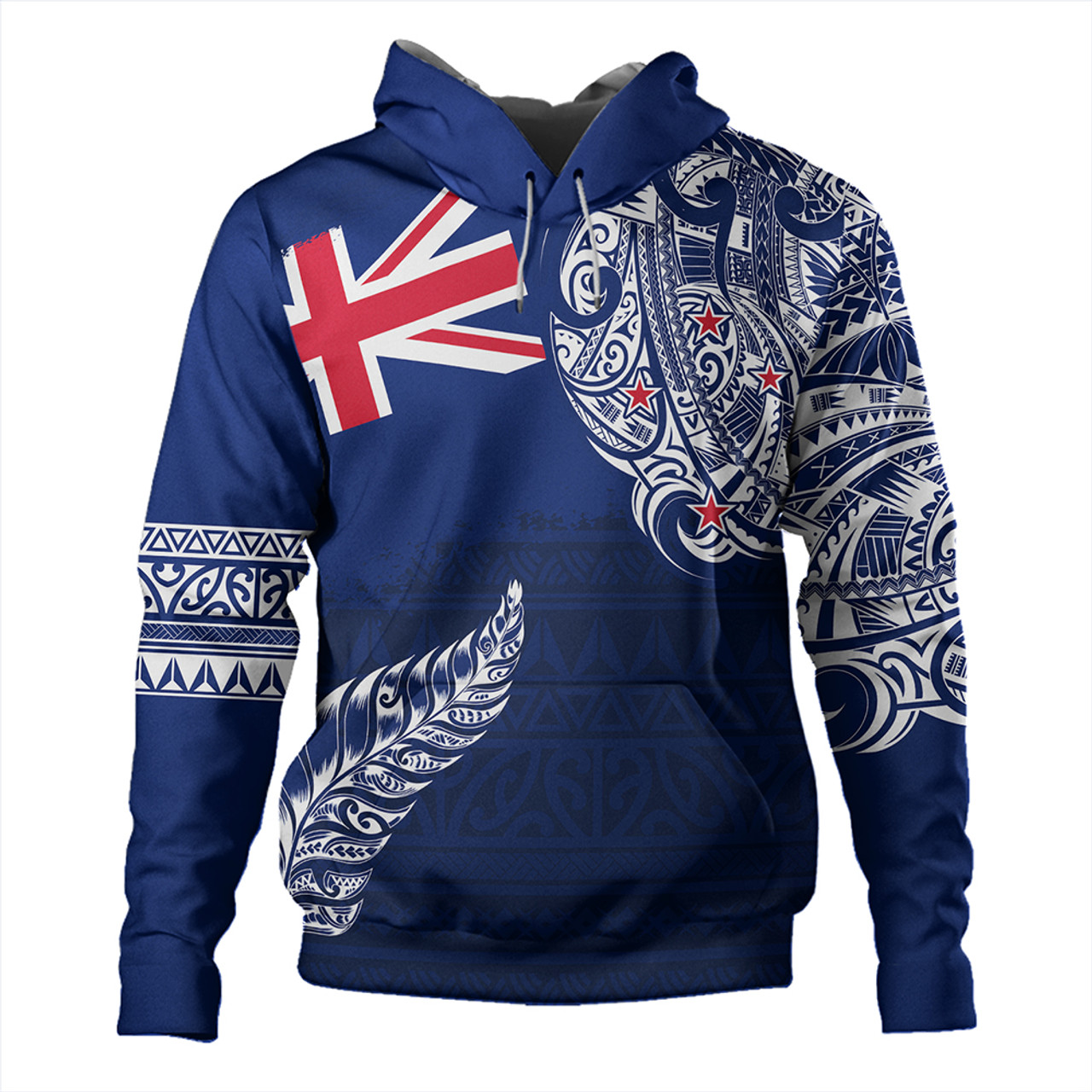 New Zealand Hoodie Aotearoa Maori Tribal Flag With Silver Frern