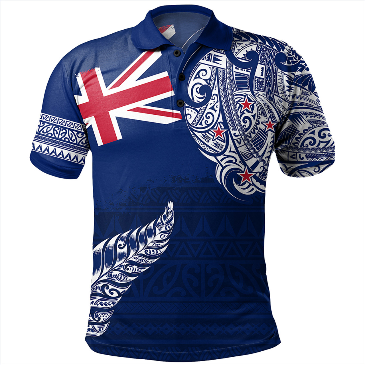 New Zealand Polo Shirt Aotearoa Maori Tribal Flag With Silver Frern