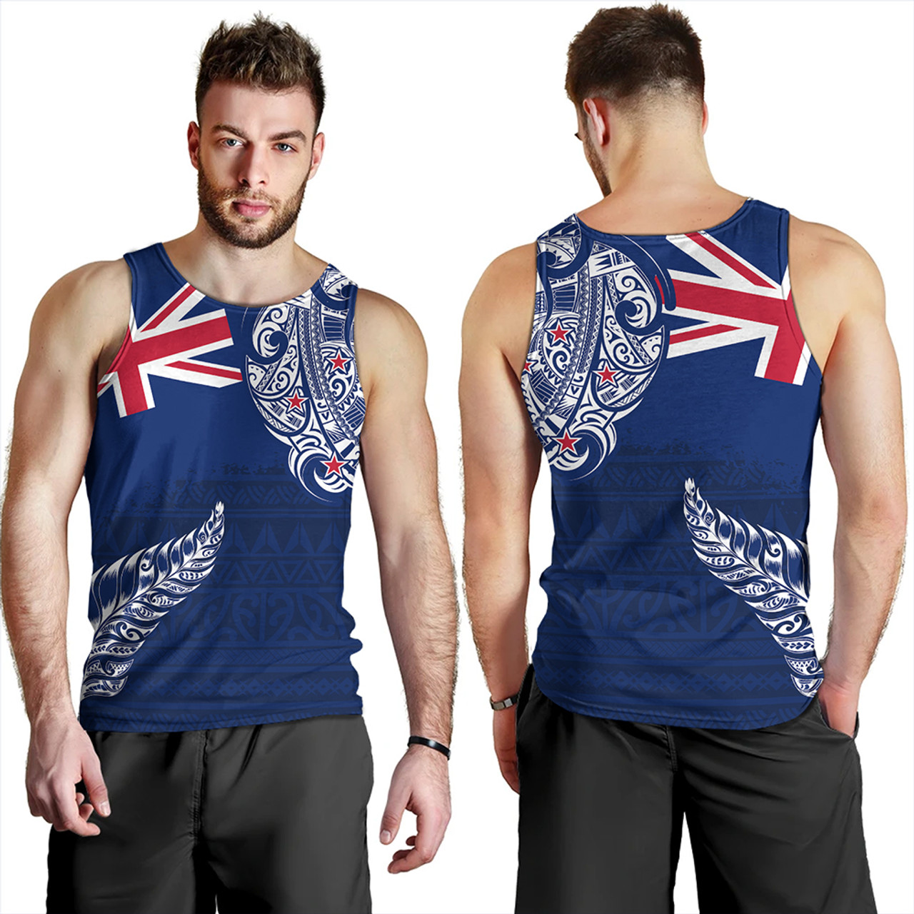 New Zealand Tank Top Aotearoa Maori Tribal Flag With Silver Frern