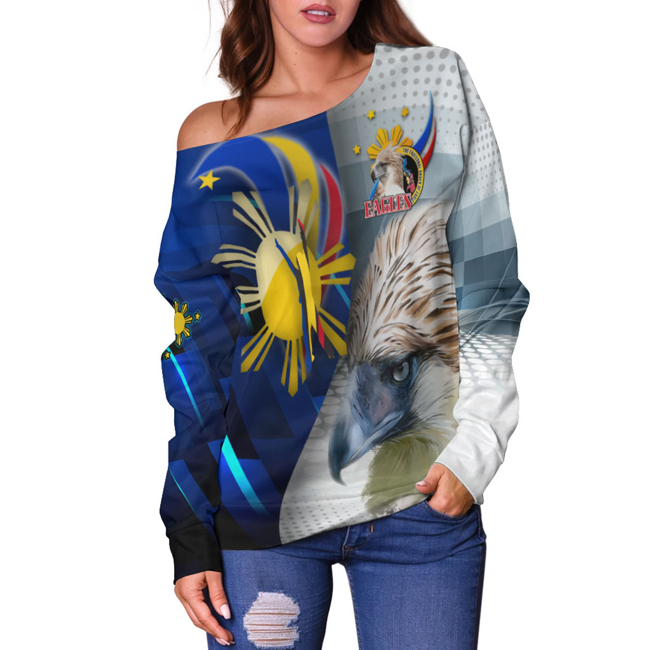 Philippines Off Shoulder Sweatshirt - Philippines Eagles Curve Style