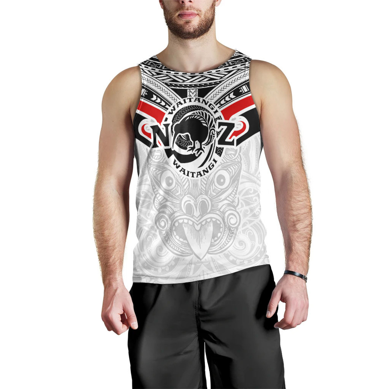 New Zealand Waitangi Day Men Tank Top - New Zealand Kiwi Fern With Maori Koru Spiral White