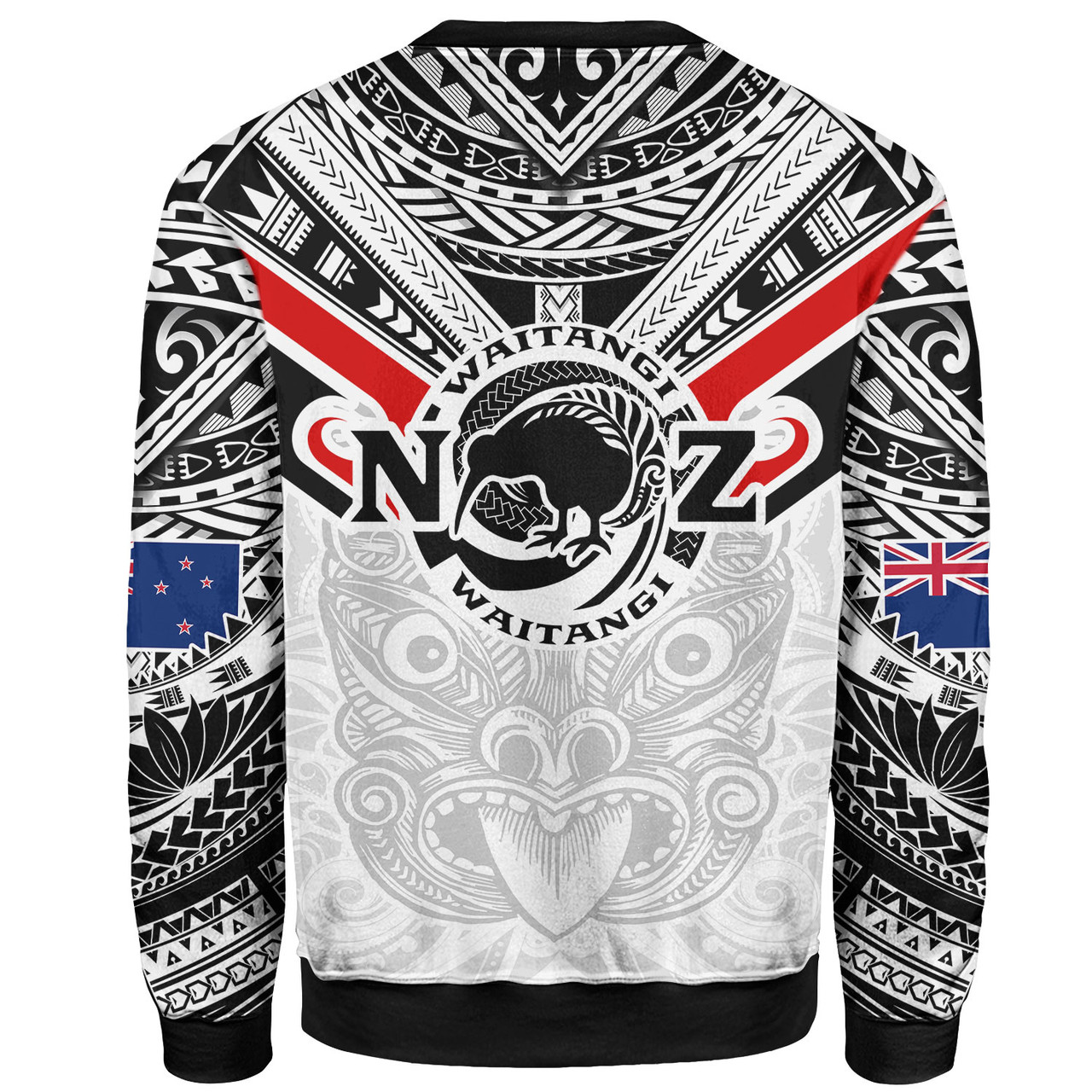 New Zealand Waitangi Day Sweatshirt - New Zealand Kiwi Fern With Maori Koru Spiral White