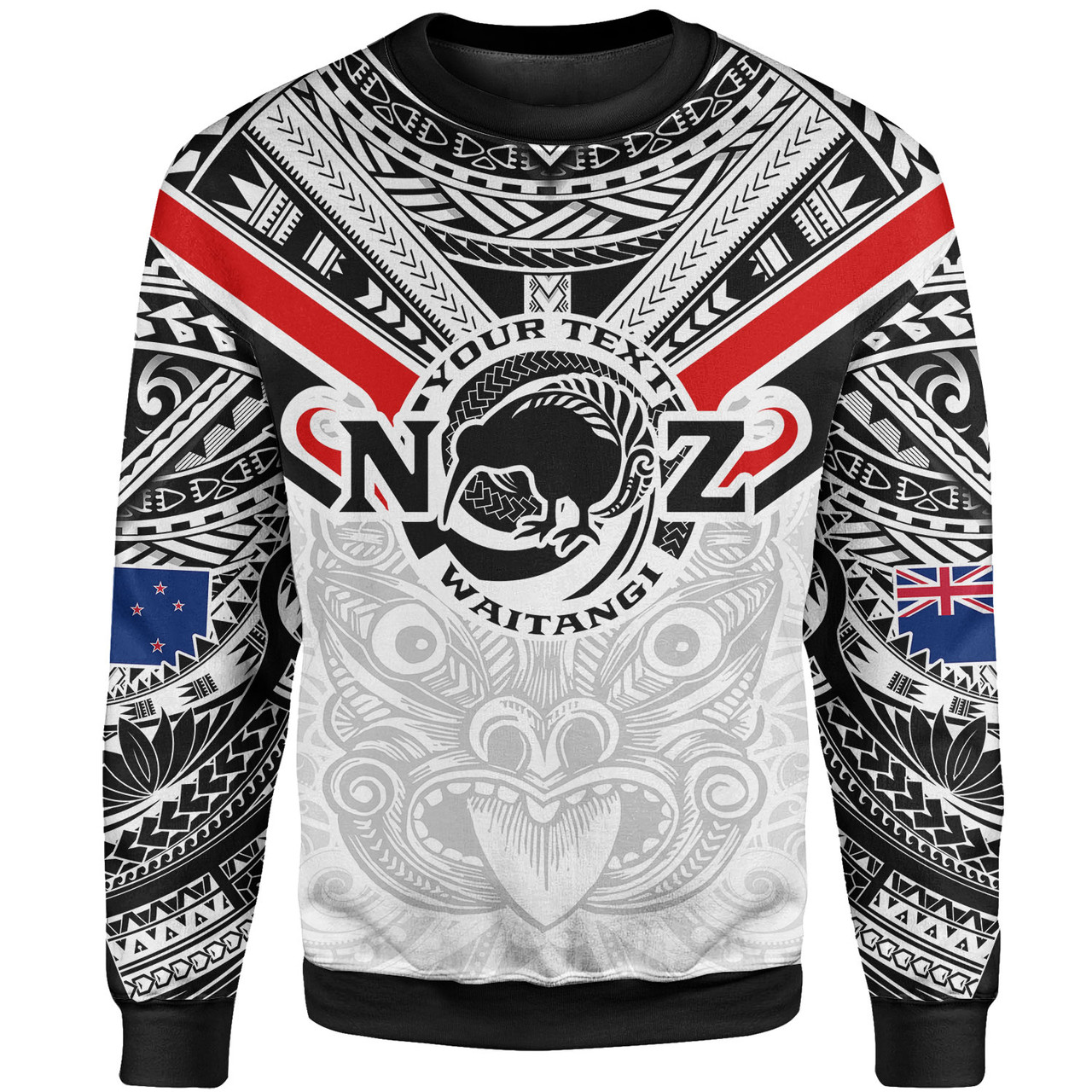 New Zealand Waitangi Day Sweatshirt - New Zealand Kiwi Fern With Maori Koru Spiral White
