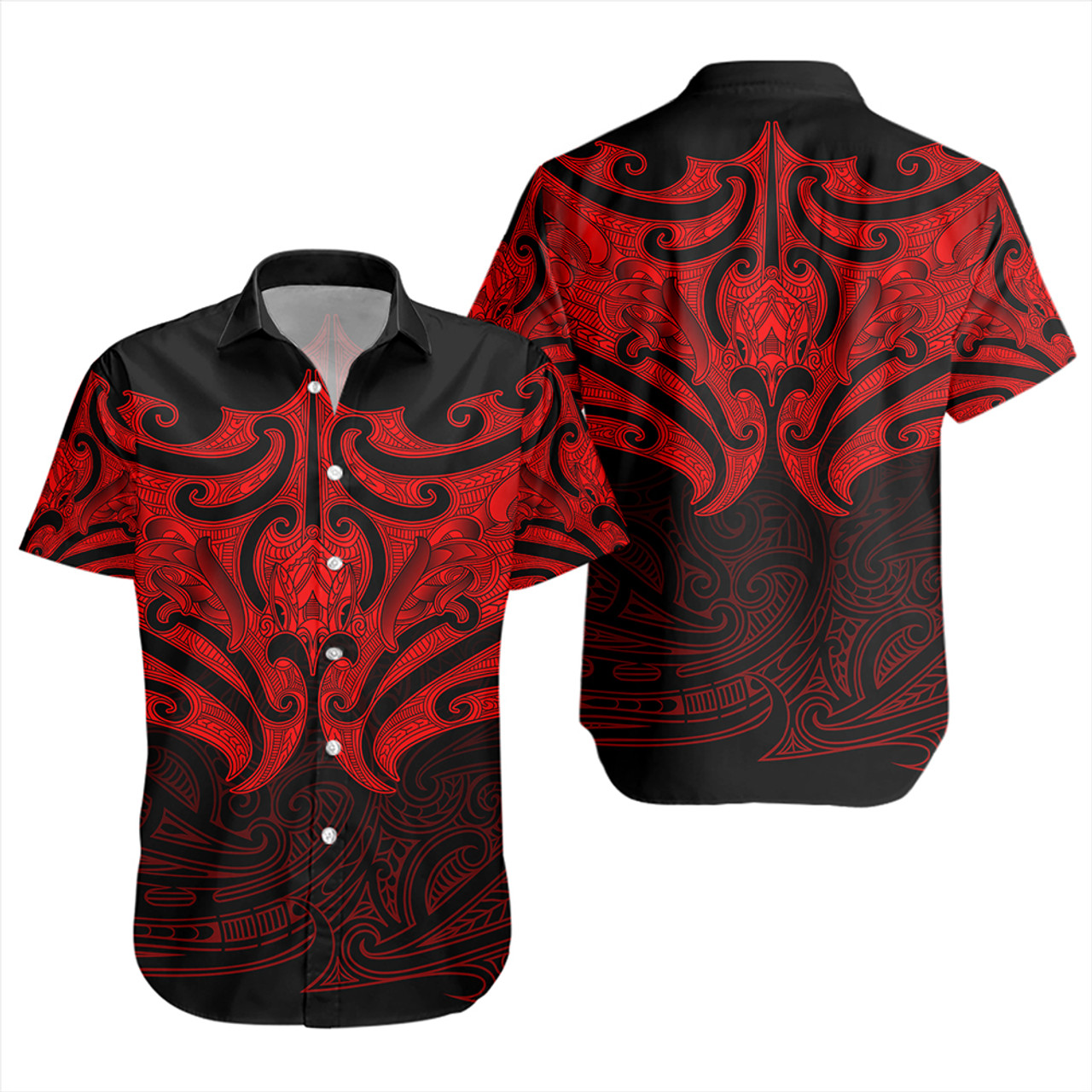 New Zealand Short Sleeve Shirt Maori Red Pattern