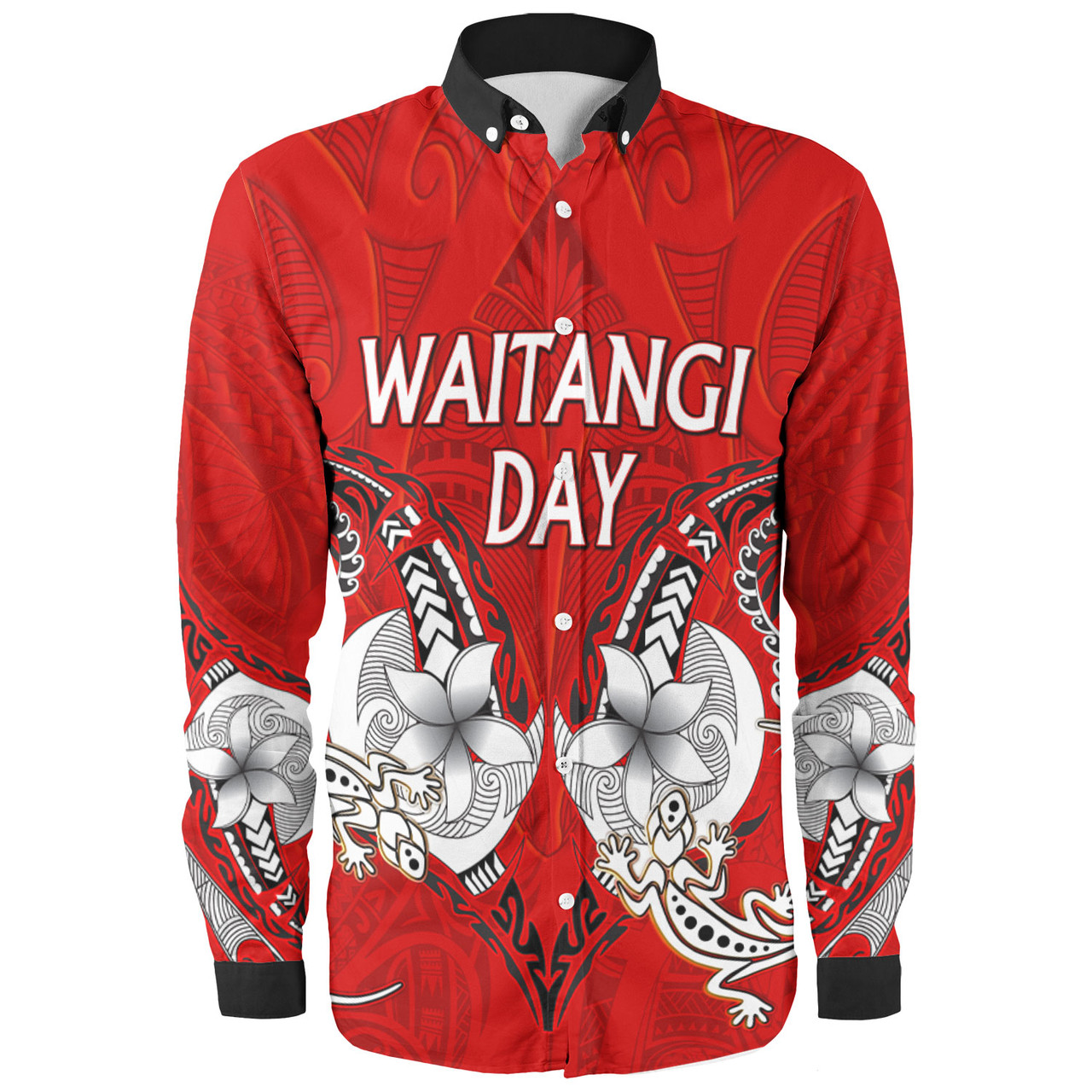 New Zealand Long Sleeve Shirt - Waitangi Day Lizards Maori Patterns