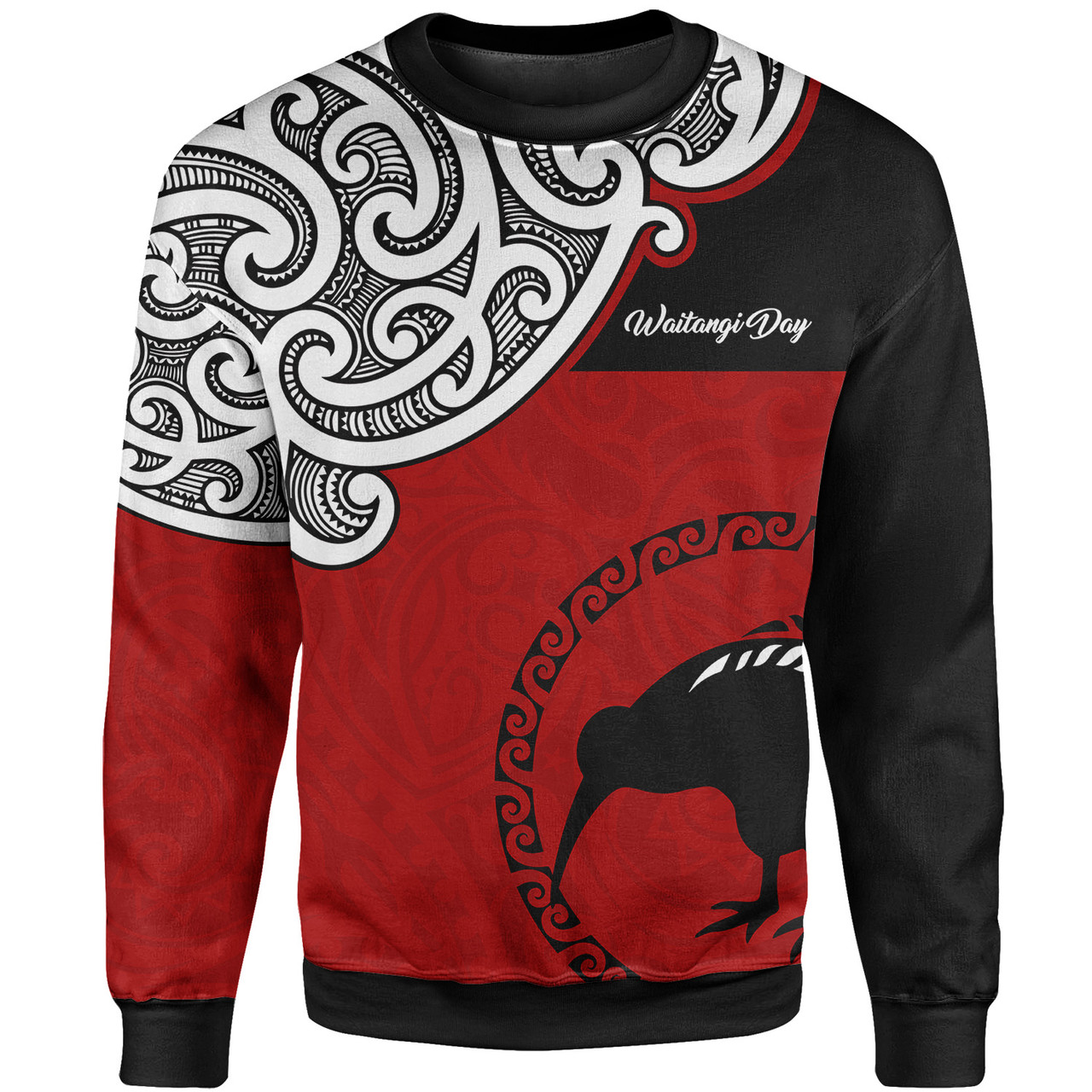 New Zealand Sweatshirt - Happy Waitangi Day Kiwi Bird and Maori Traditional