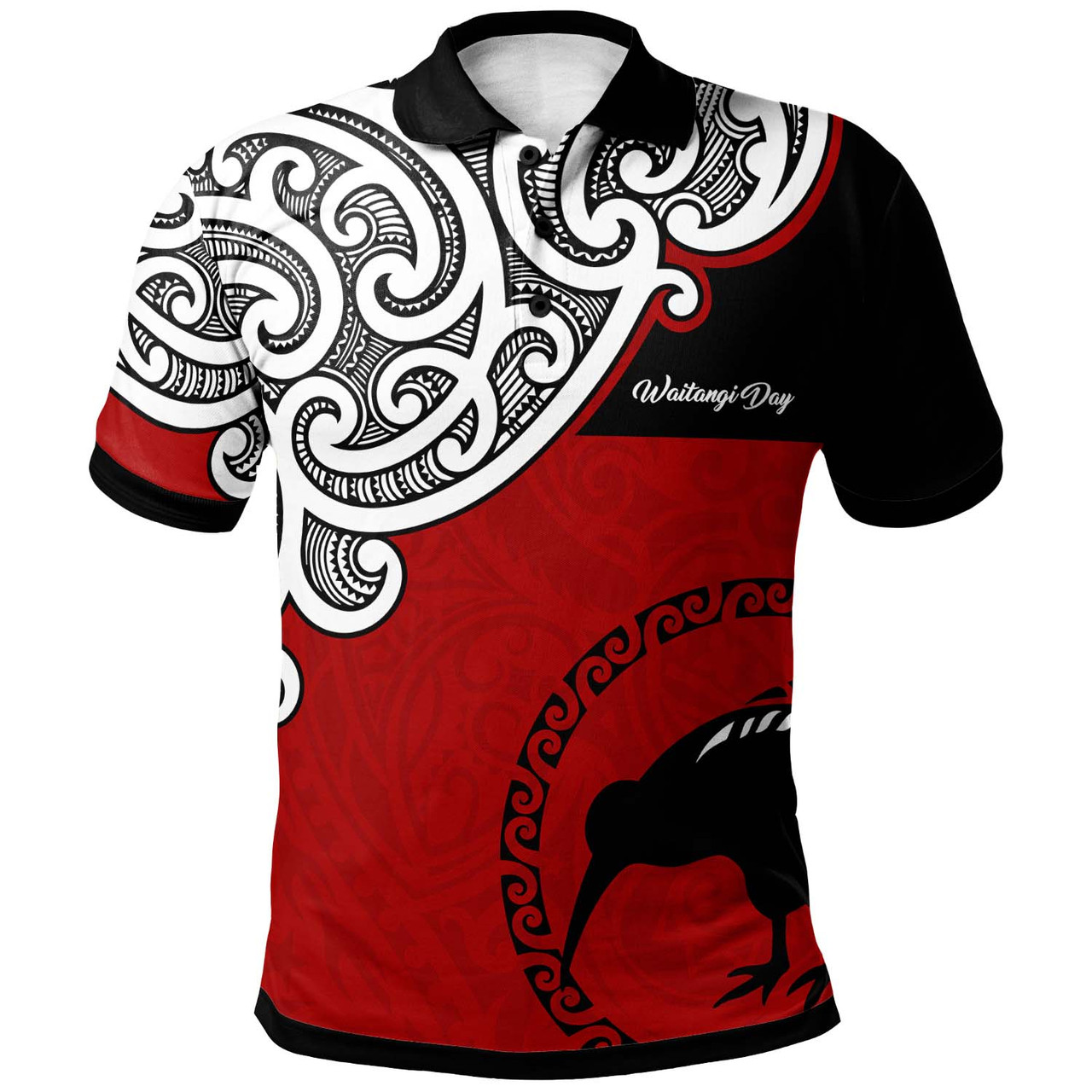 New Zealand Polo Shirt - Happy Waitangi Day Kiwi Bird and Maori Traditional
