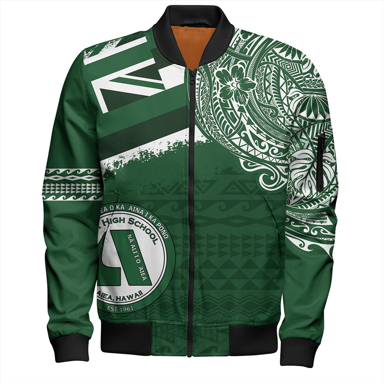 Hawaii Bomber Jacket Aiea High School Flag With Crest Style