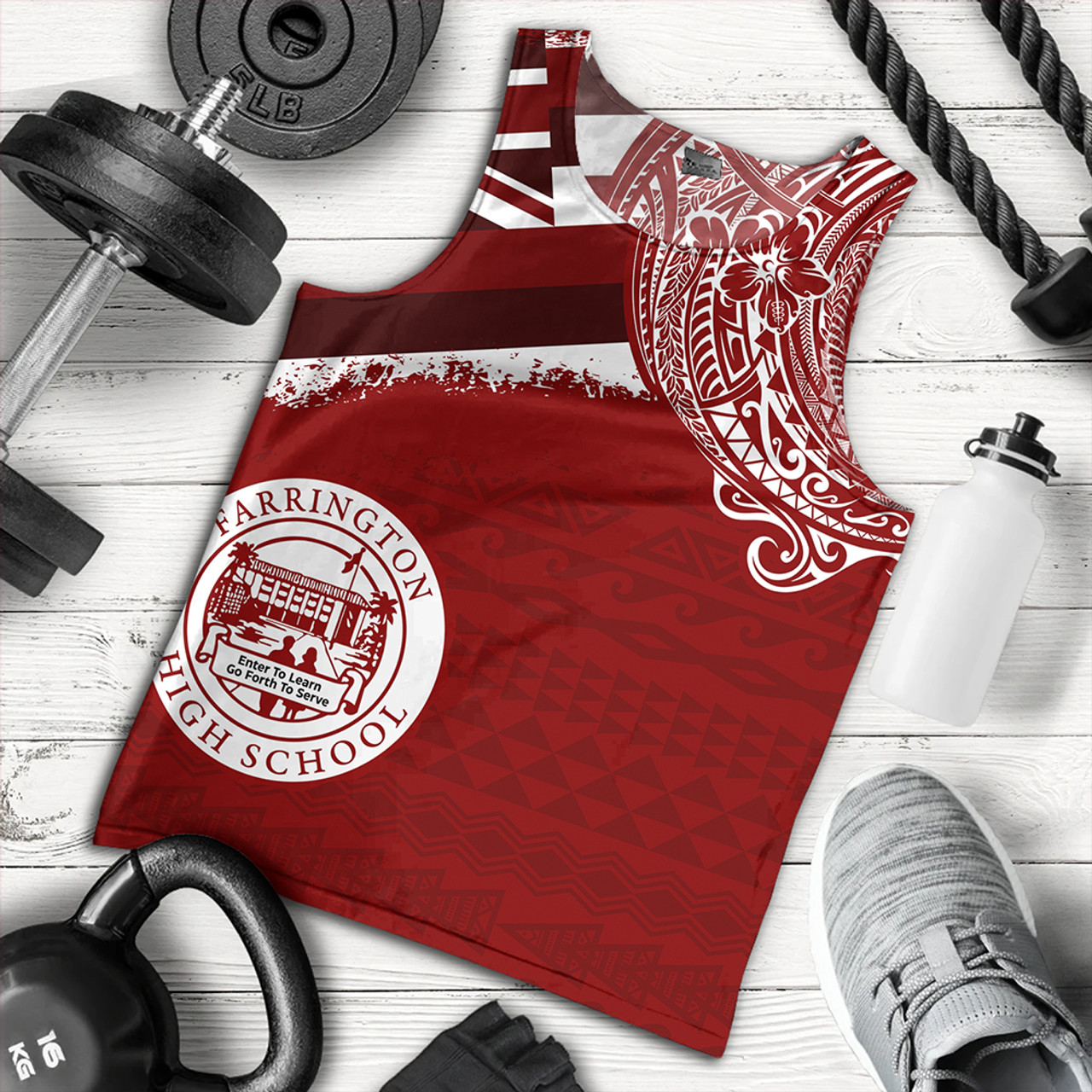 Hawaii Tank Top Farrington High School Flag With Crest Style