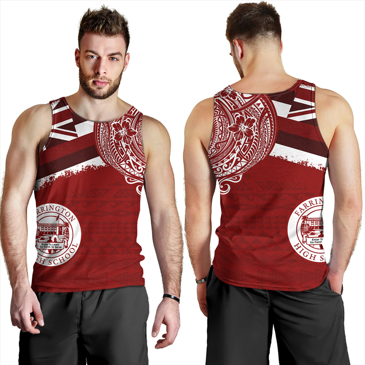 Hawaii Tank Top Farrington High School Flag With Crest Style