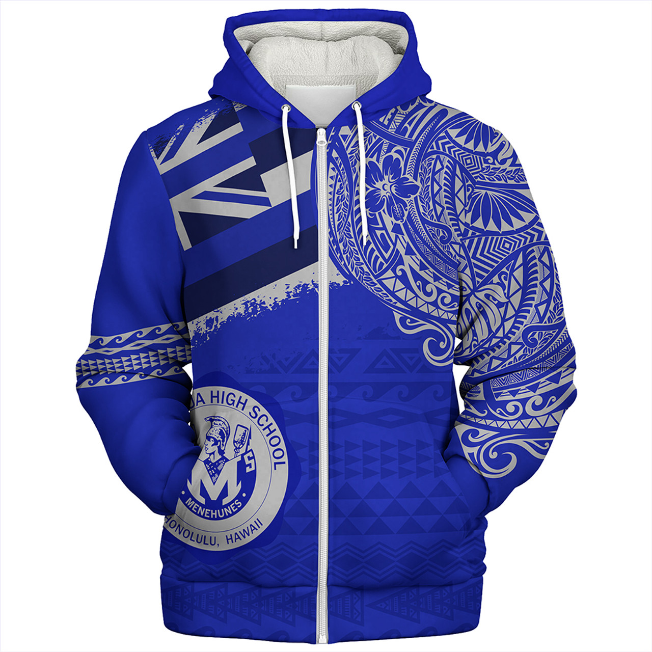 Hawaii Sherpa Hoodie Moanalua High School Flag With Crest Style