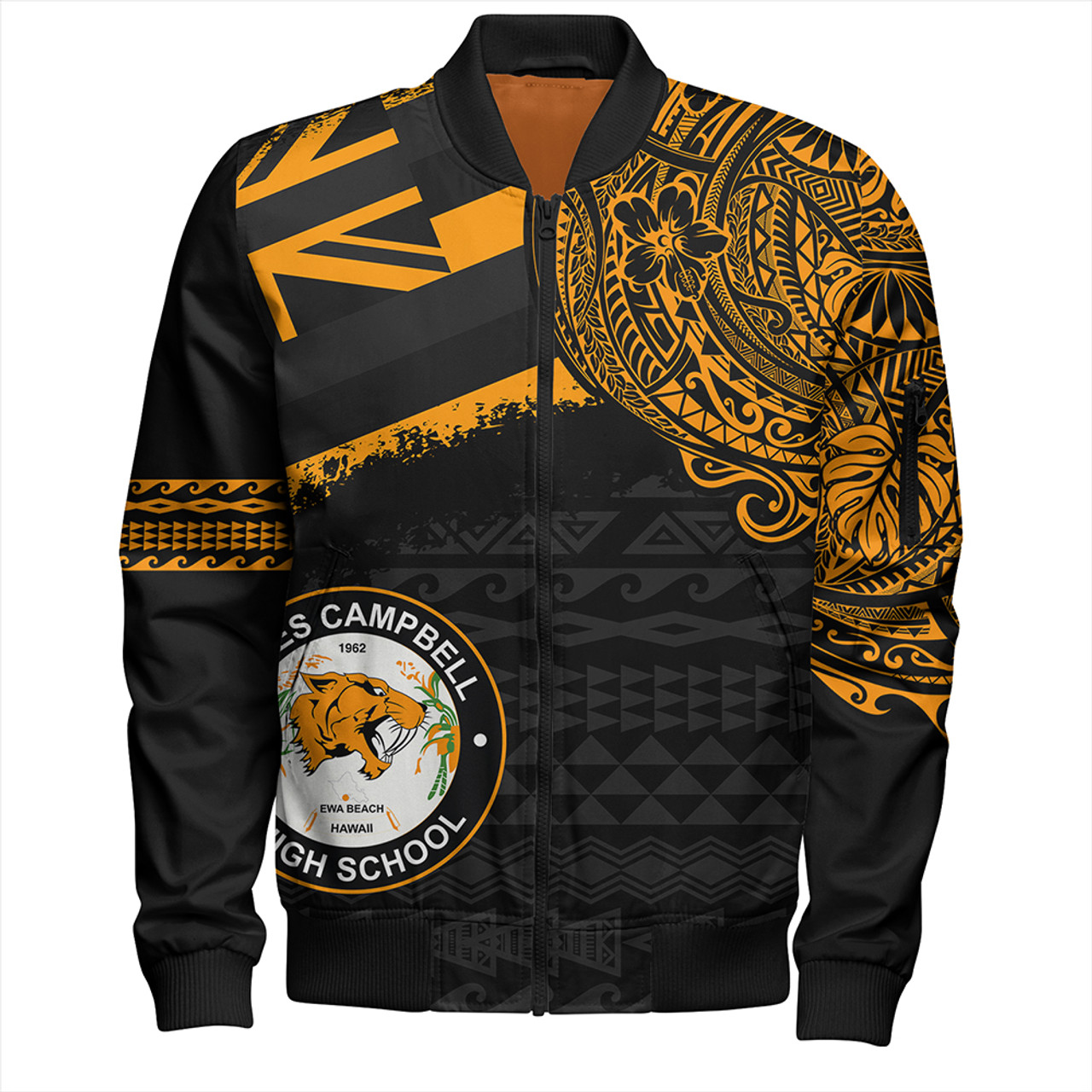 Hawaii Bomber Jacket James Campbell High School Flag With Crest Style