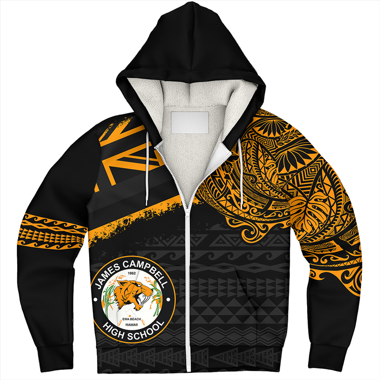 Hawaii Sherpa Hoodie James Campbell High School Flag With Crest Style
