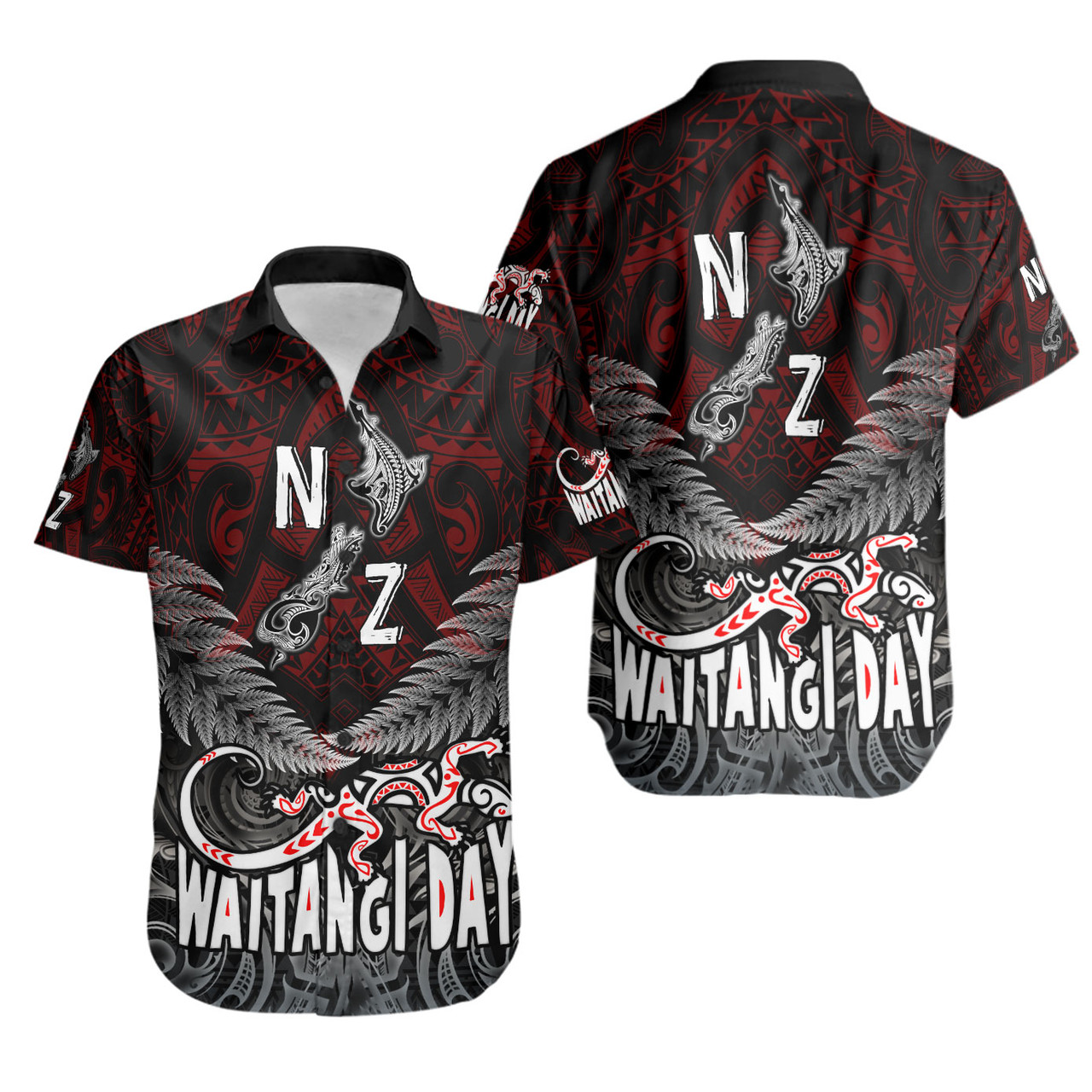New Zealand Short Sleeve Shirt - Waitangi Day New Zealand Map Silver Fern