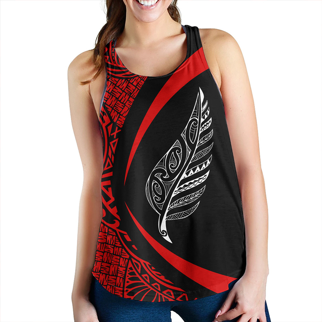 New Zealand Women Tank Silver Fern Maori Flag Lauhala Circle