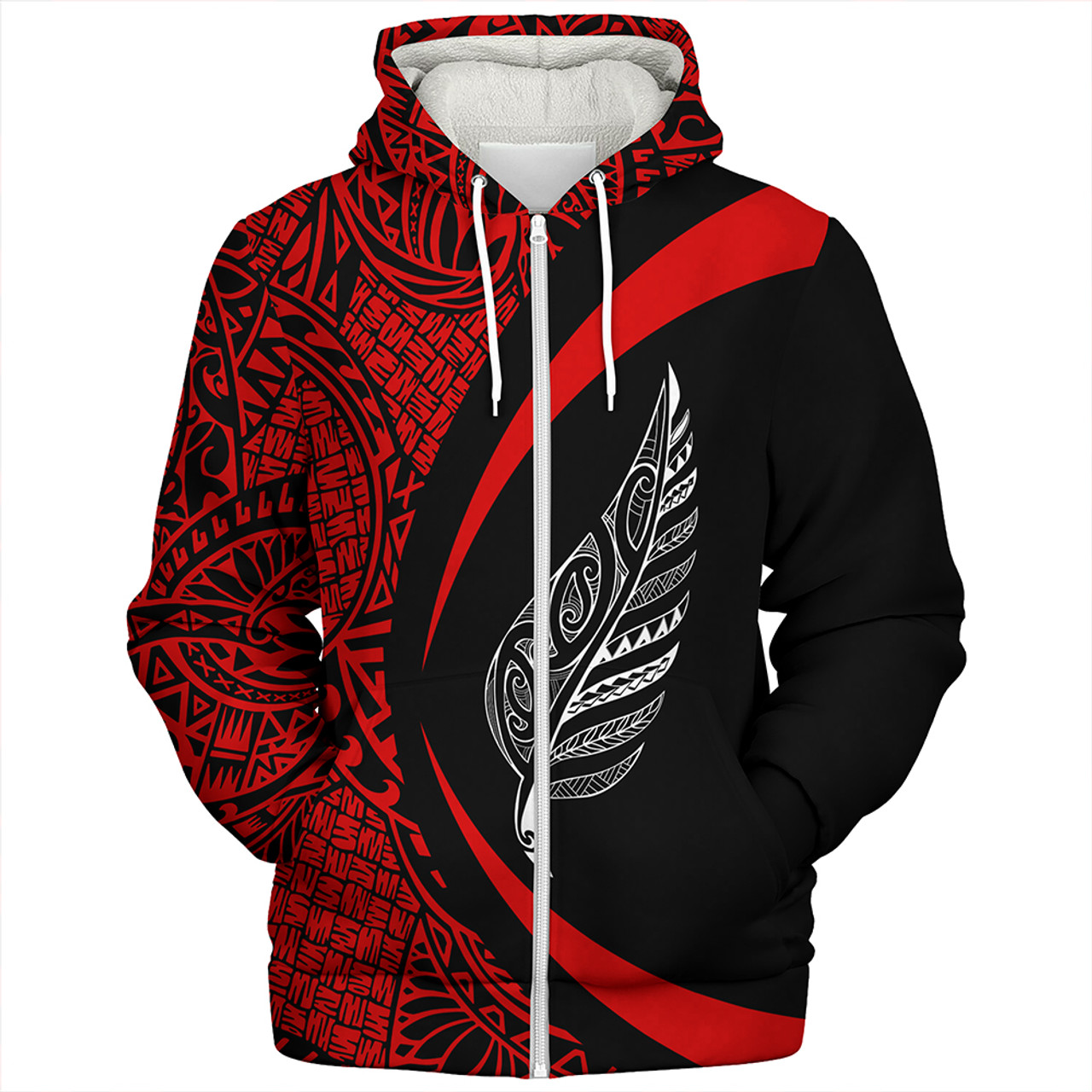 New Zealand Sherpa Hoodie Silver Fern Maori Flag Lauhala Circle