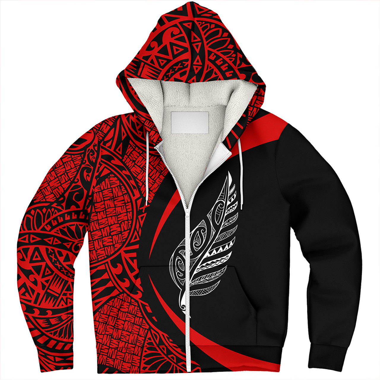 New Zealand Sherpa Hoodie Silver Fern Maori Flag Lauhala Circle