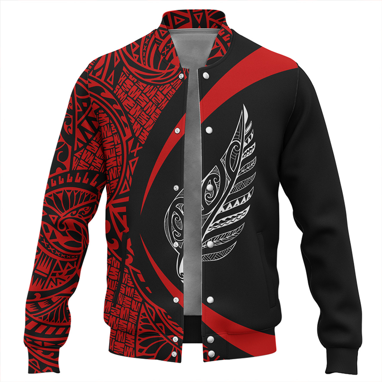 New Zealand Baseball Jacket Silver Fern Maori Flag Lauhala Circle