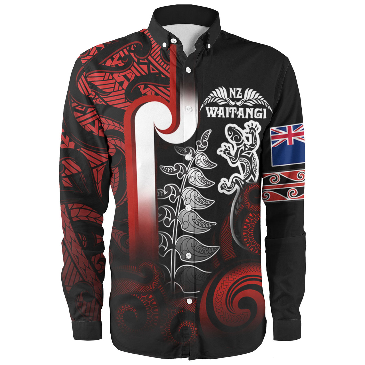 New Zealand Gradient Long Sleeve Shirt - Maori Tino Rangatiratanga With Lizard And Silver Fern