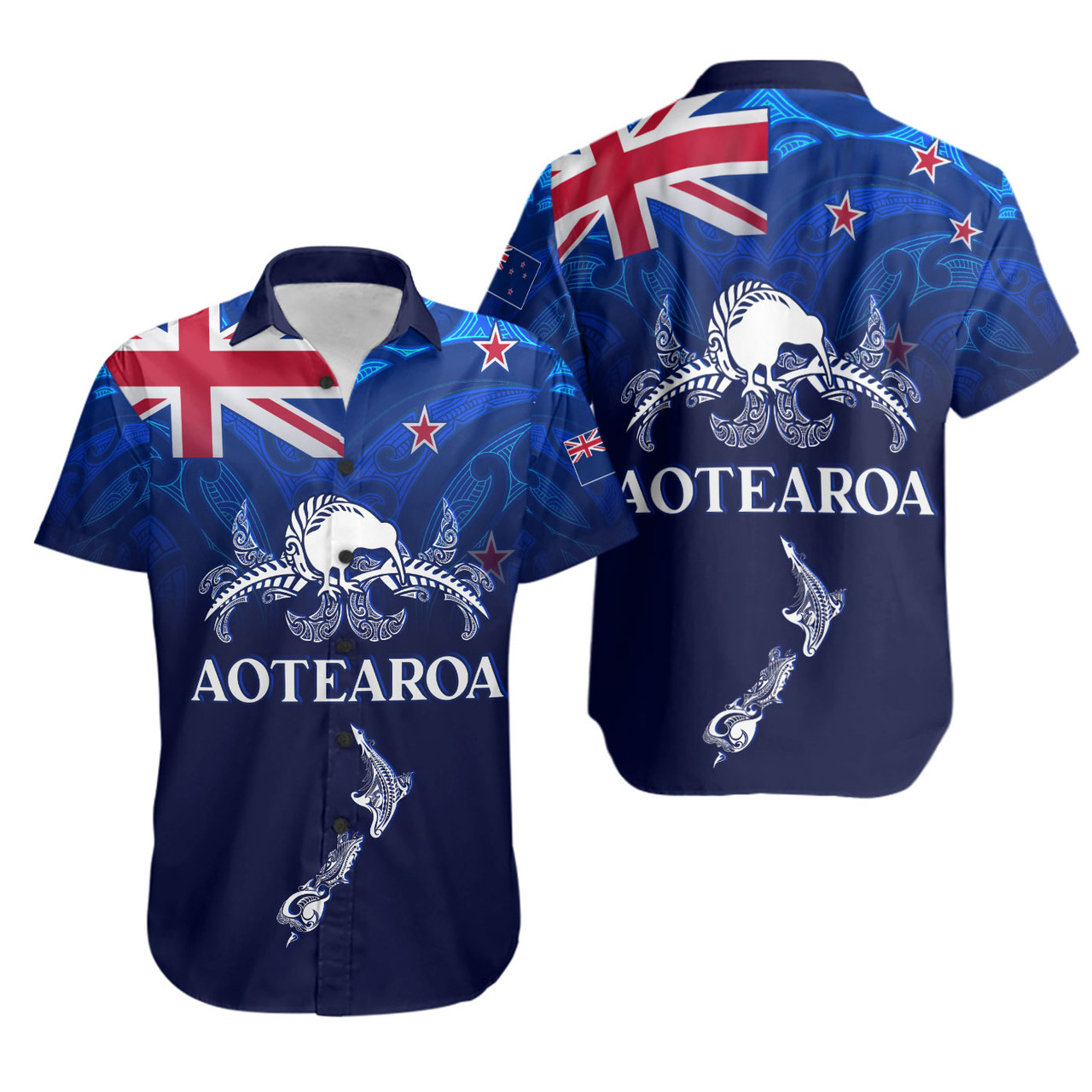 New Zealand Short Sleeve Shirt - Aotearoa Map Kiwi Bird Mascot