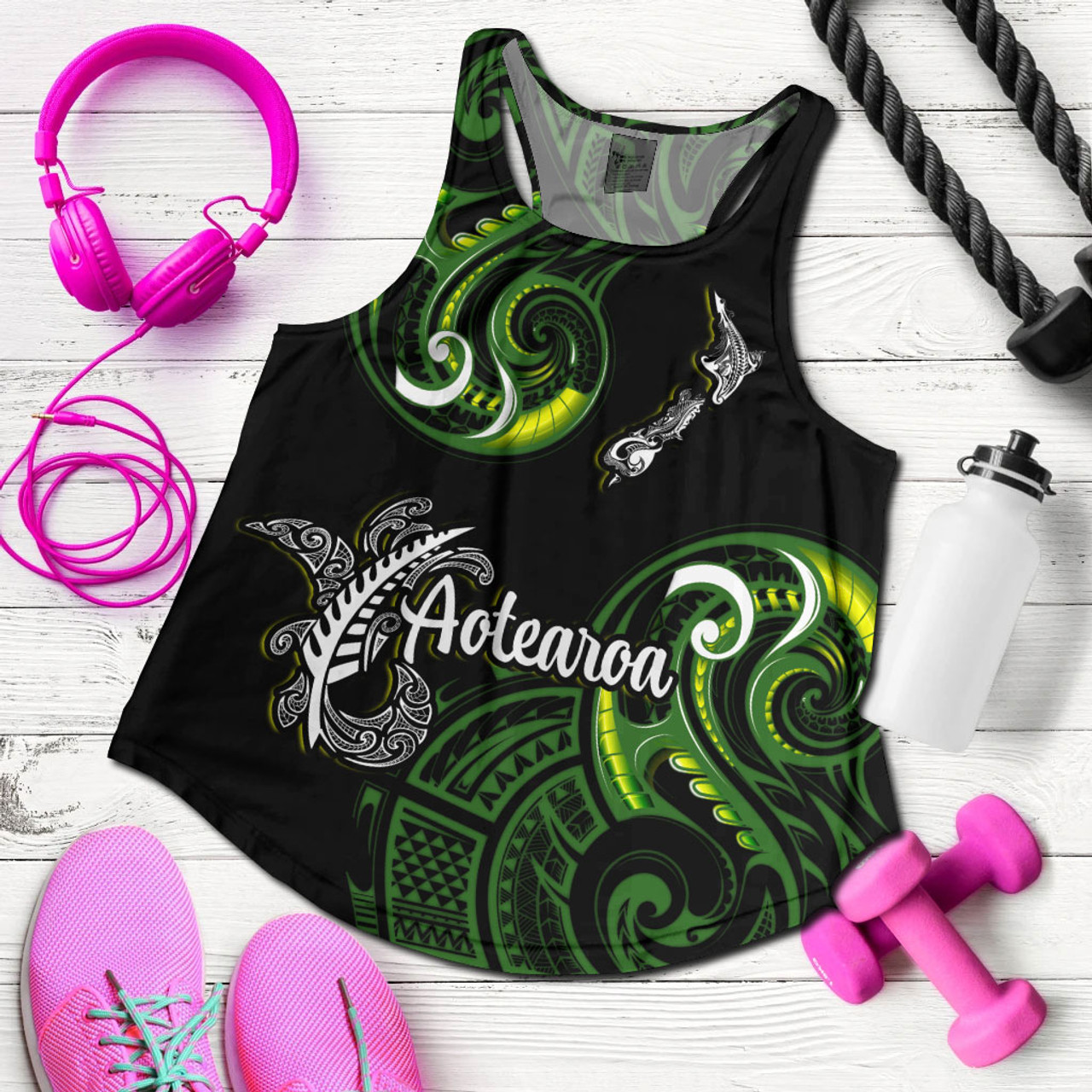 New Zealand Women Tank - Aotearoa Silver Fern Maori Patterns