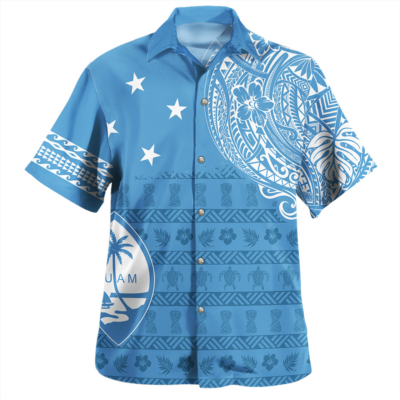 Guam Hawaiian Shirt Micronesian Flag With Coat Of Arms