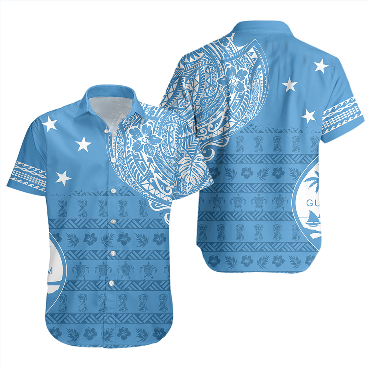 Guam Short Sleeve Shirt Micronesian Flag With Coat Of Arms