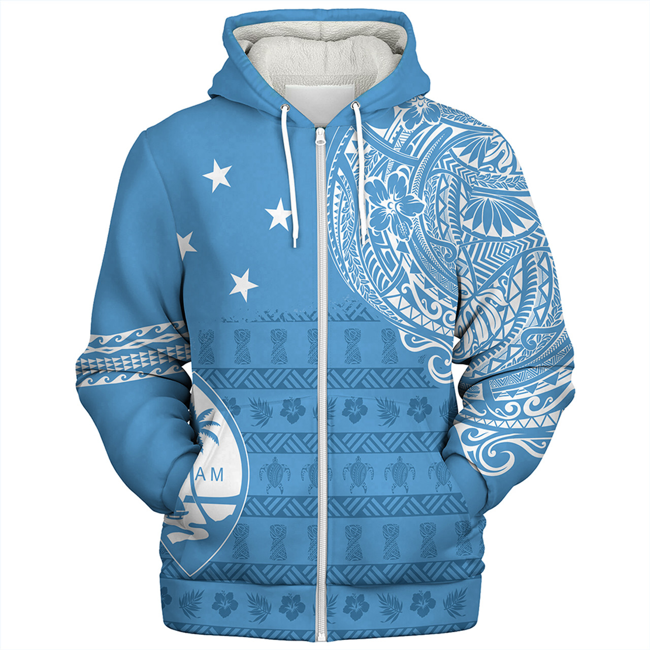 Guam Sherpa Hoodie Micronesian Flag With Coat Of Arms