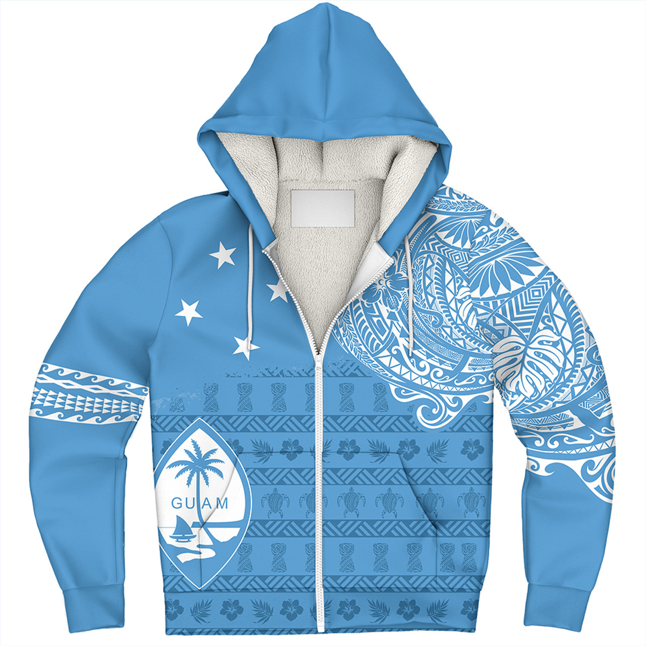 Guam Sherpa Hoodie Micronesian Flag With Coat Of Arms