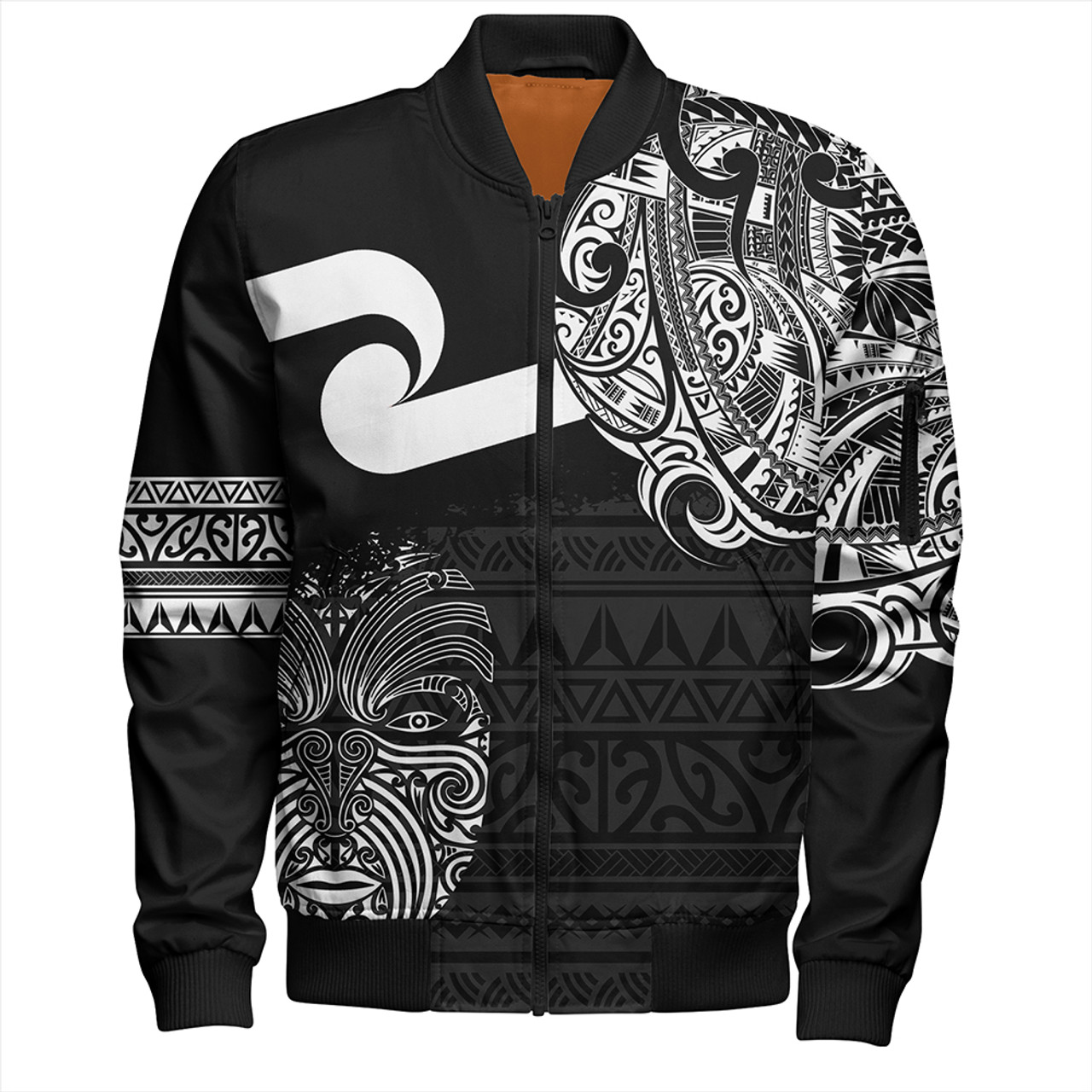 New Zealand Bomber Jacket Tino Rangatiratanga Maori Mask Black