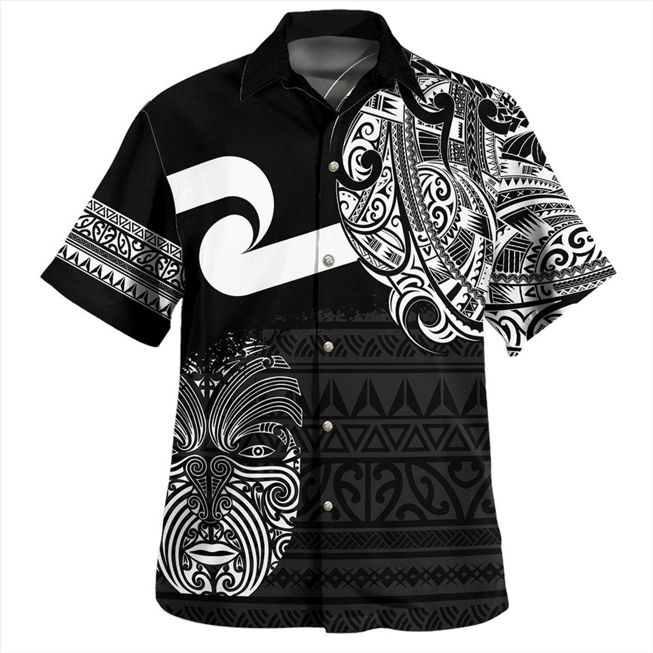 New Zealand Hawaiian Shirt Tino Rangatiratanga Maori Mask Black