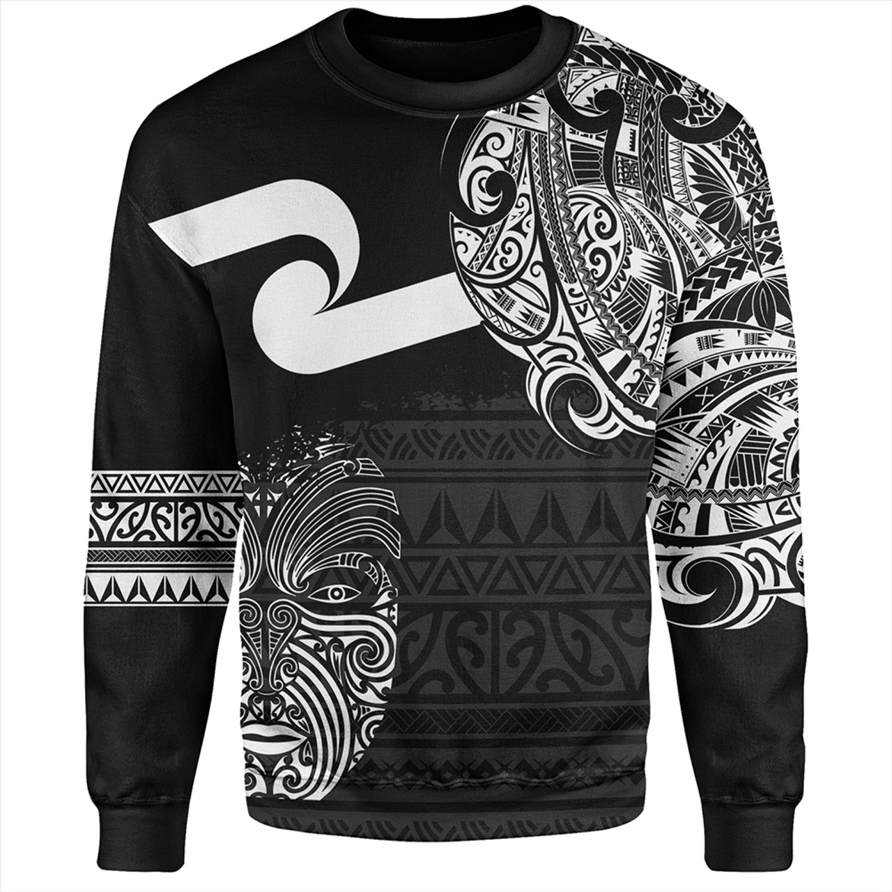 New Zealand Sweatshirt Tino Rangatiratanga Maori Mask Black