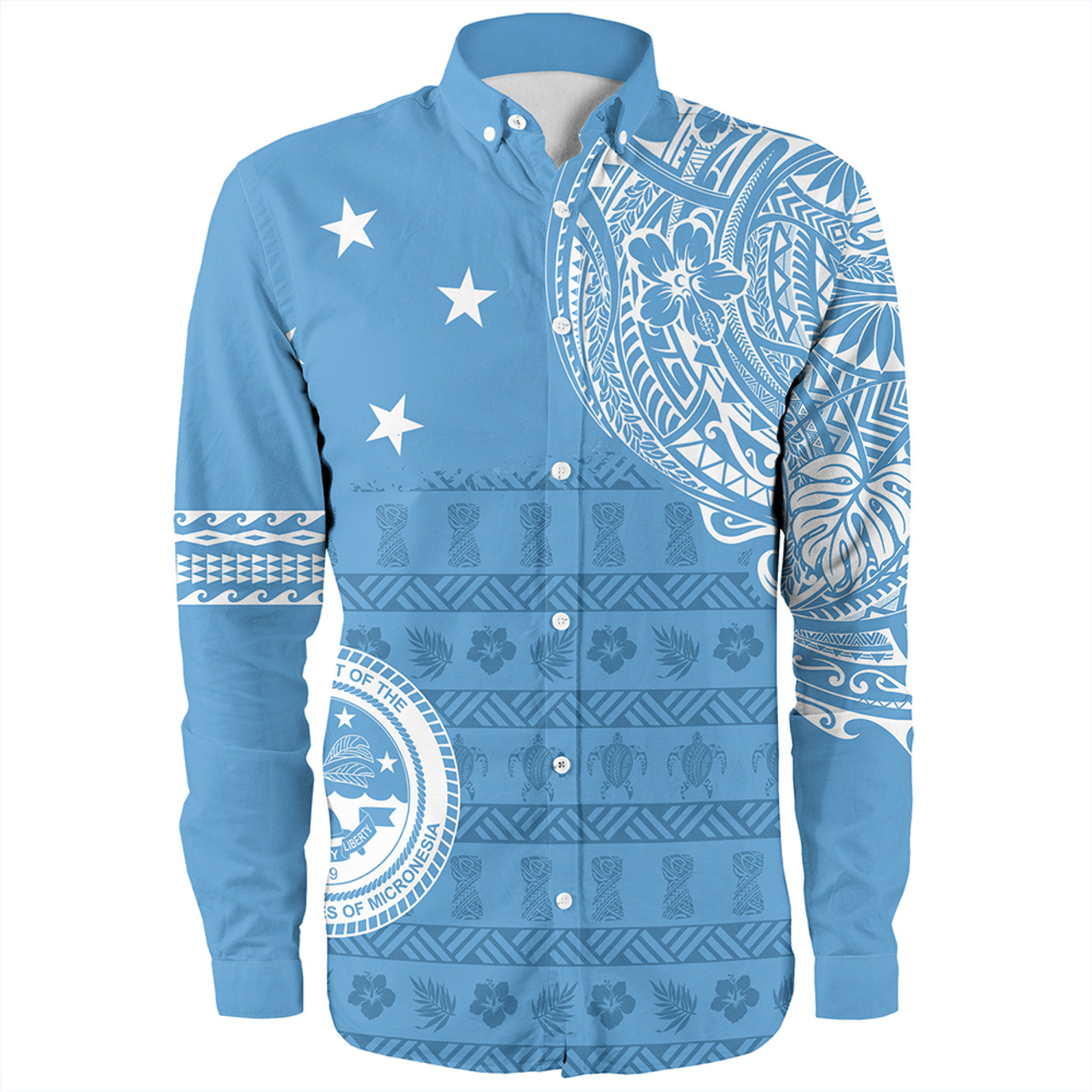 Micronesian Long Sleeve Shirt Federated States Of Micronesia Flag With Coat Of Arms