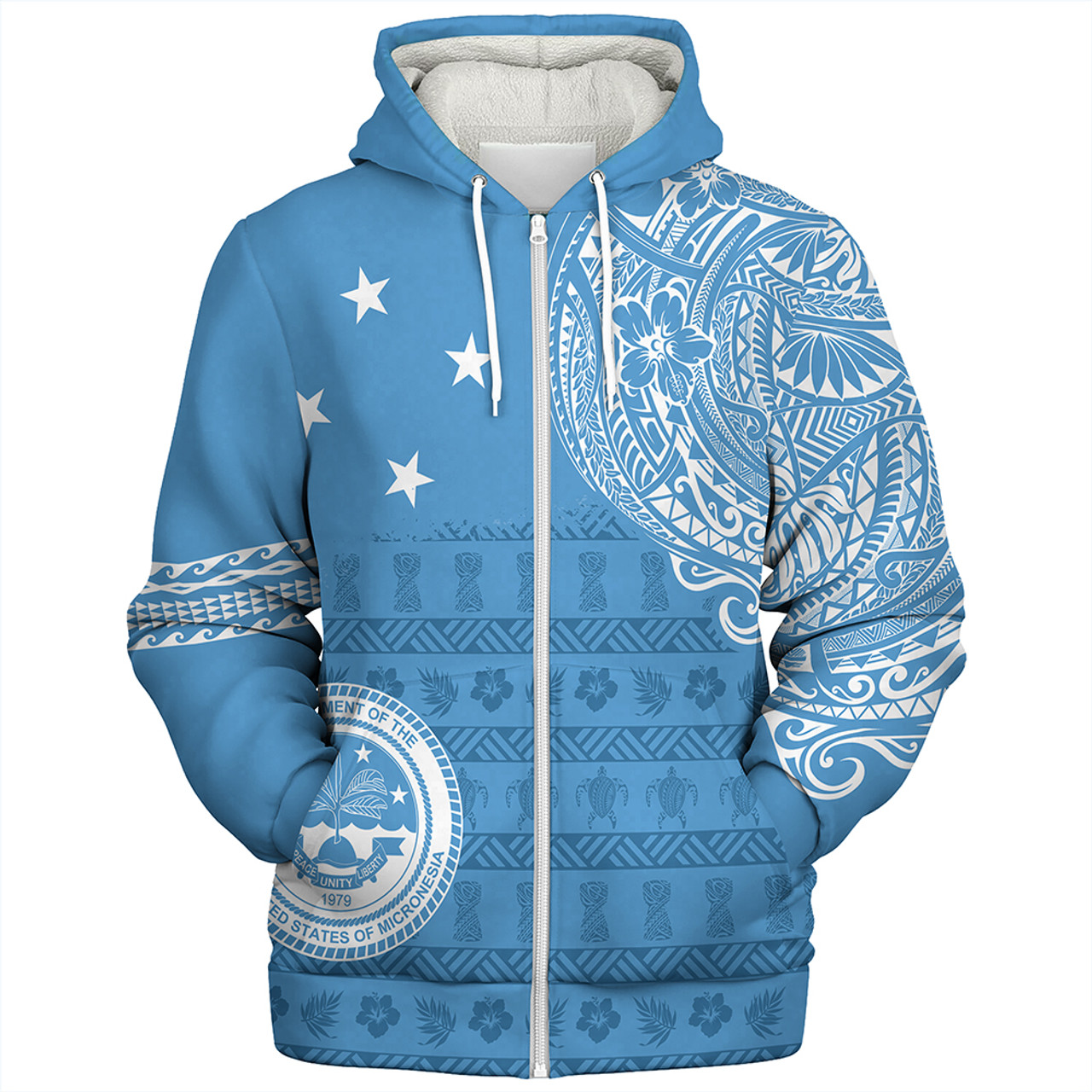 Micronesian Sherpa Hoodie Federated States Of Micronesia Flag With Coat Of Arms